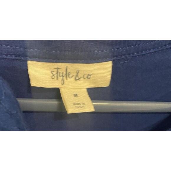 Style & Co Cotton Crew Neck Top Size Medium Blue - Picture 2 of 3